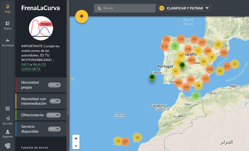 Captura de la web con el mapa de Frena La Curva